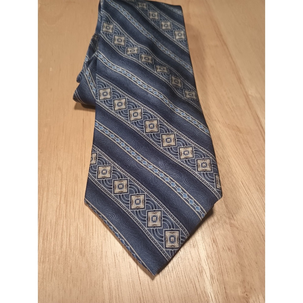 Meeting‎ Street Mens Silk Necktie Geometric Grey Blue Handmade